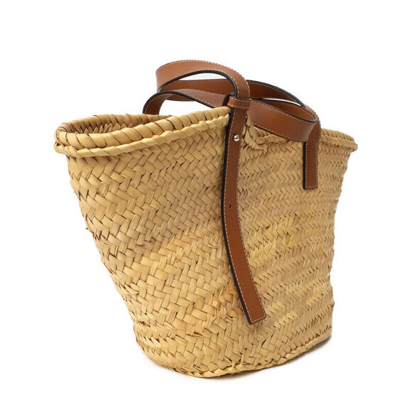 Loewe Handbags - Loewe leather leaf Bag anagram Paula woven Basket calfskin palm Tan Ibiza